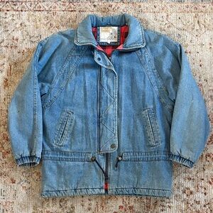 London Towne Denim Jacket with Red Plaid Lining